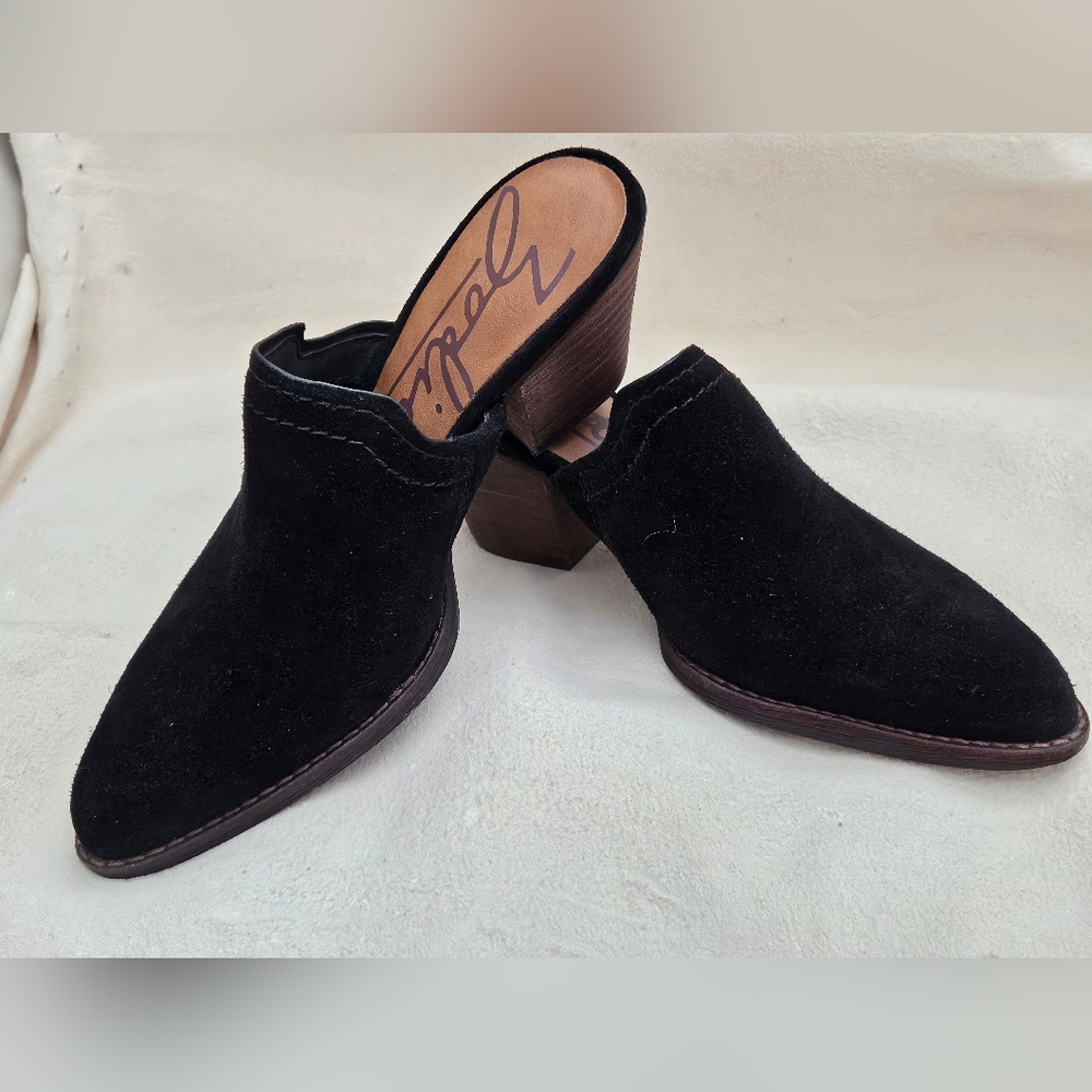 Zodiac Ada Genuine Black Suede Western Slip-On Mules/Heeled Clogs W's Sz 5